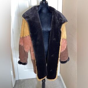 Women's Vintage Heavy G3 Suede Leather Coat with Black Faux Fur Collar Medium‍‍‍